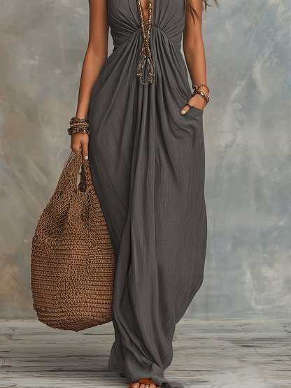 Drape | Draped Halter Boho Spring Maxi Dress
