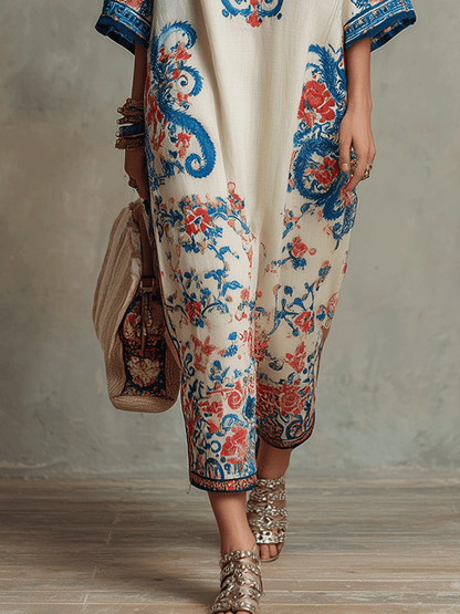 Zar | Floral Paisley Boho Spring Midi Dress