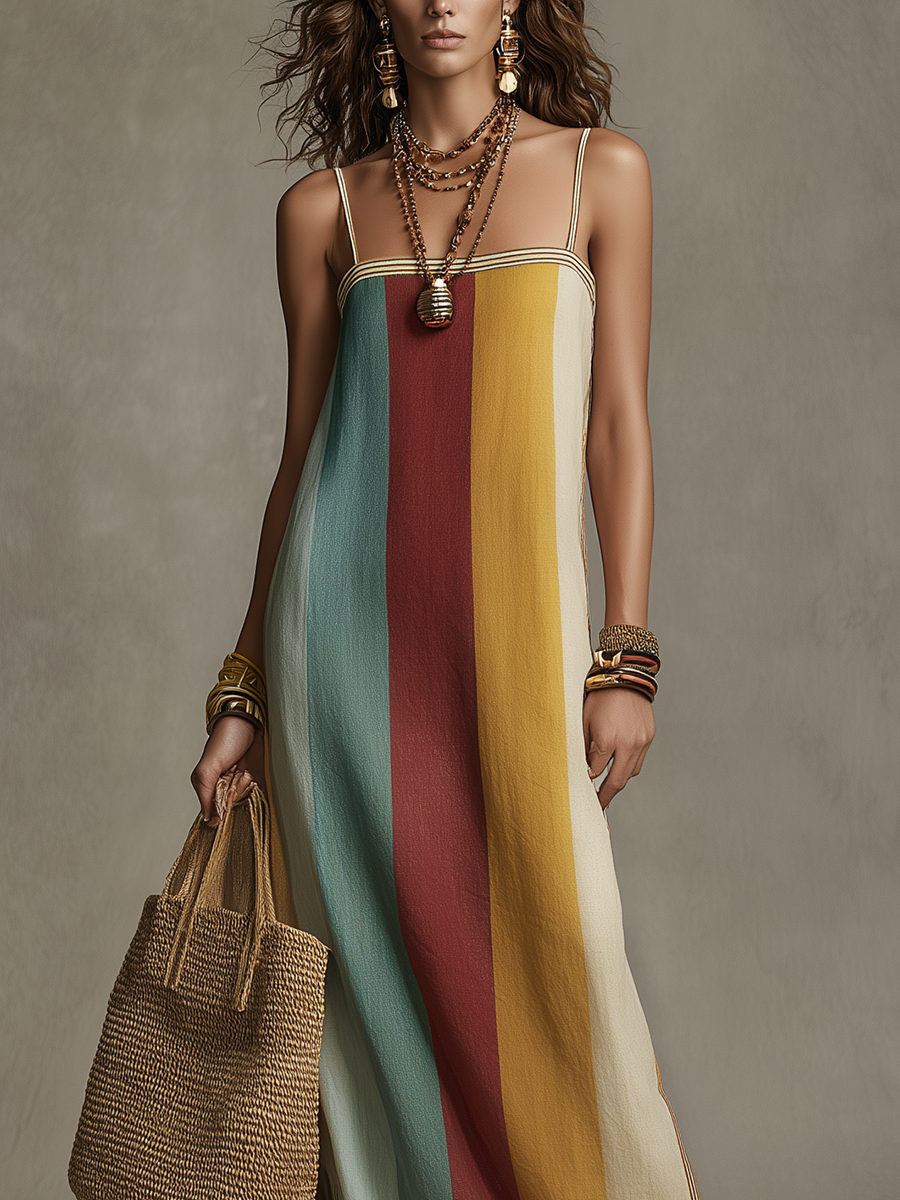 Samba | Striped Spaghetti Strap Boho Beach Maxi Dress