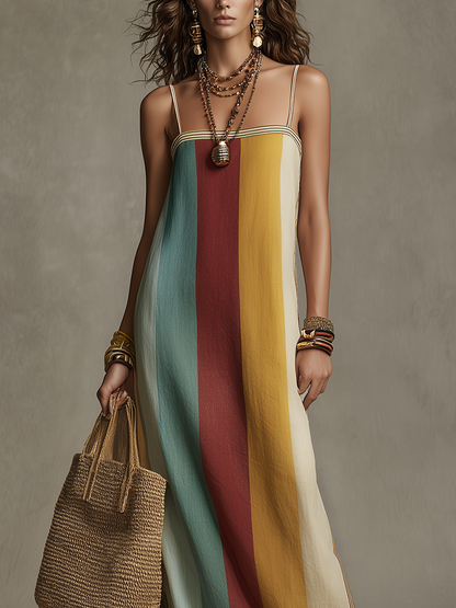 Samba | Striped Spaghetti Strap Boho Beach Maxi Dress