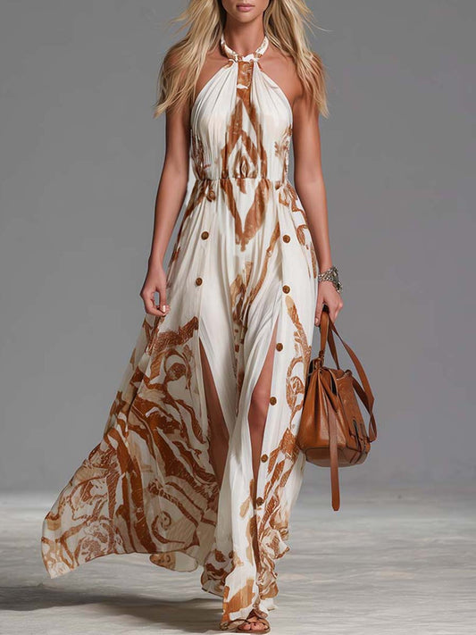 Pueblo | Western Print Chiffon Spring Wedding Guest Maxi Dress