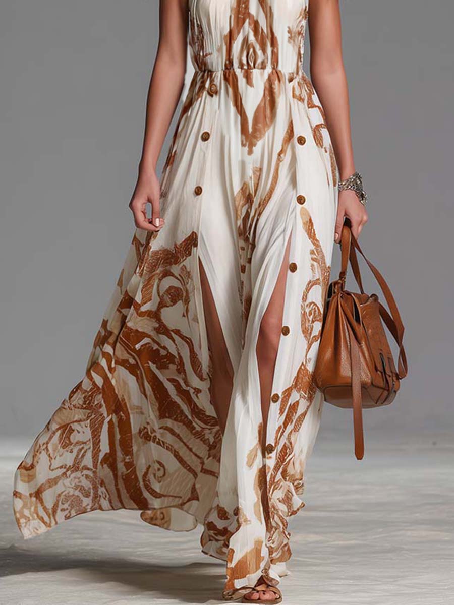 Pueblo | Western Print Chiffon Spring Wedding Guest Maxi Dress