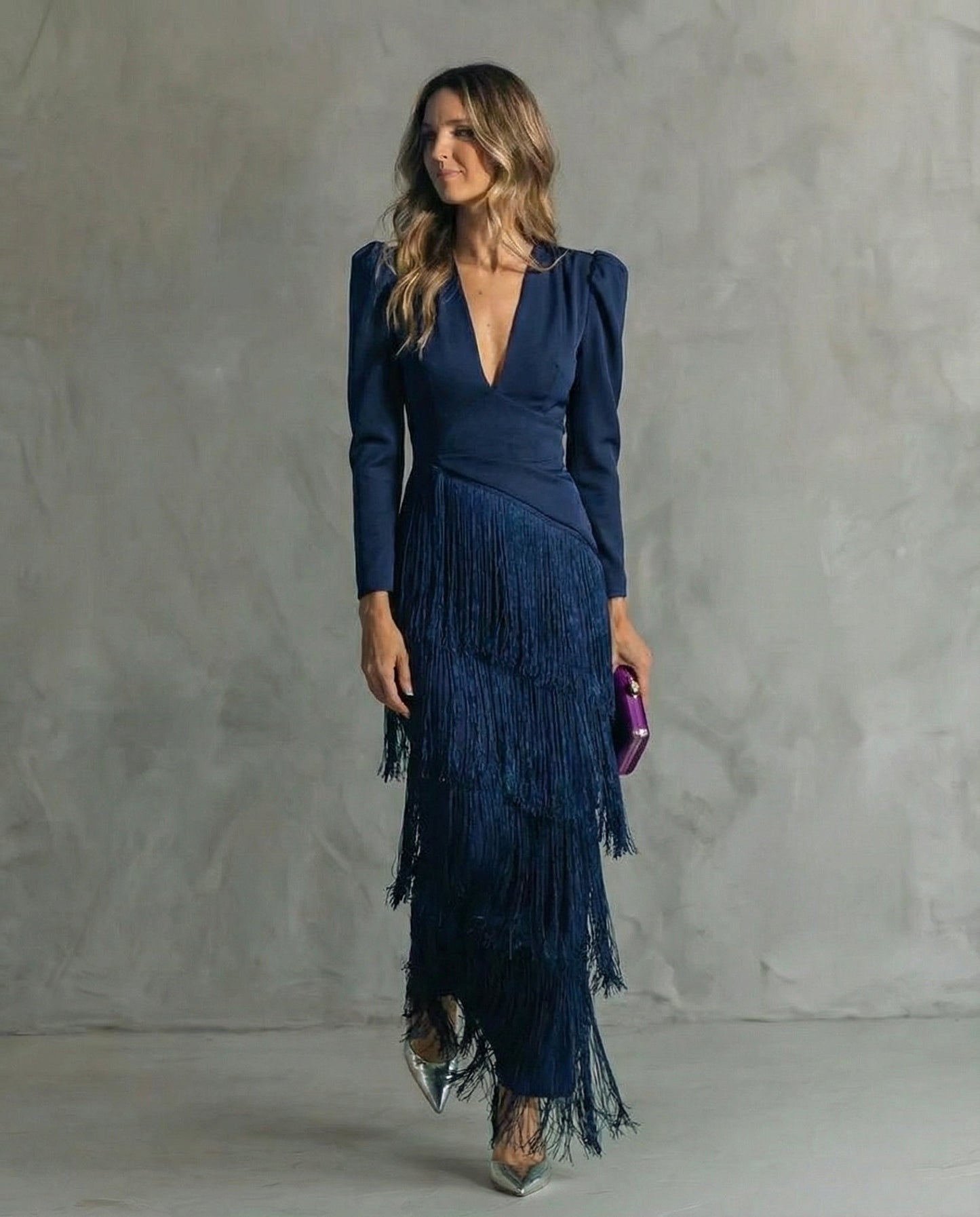 Tiered Fringe Sleeve Summer Wedding Guest Midi Dress