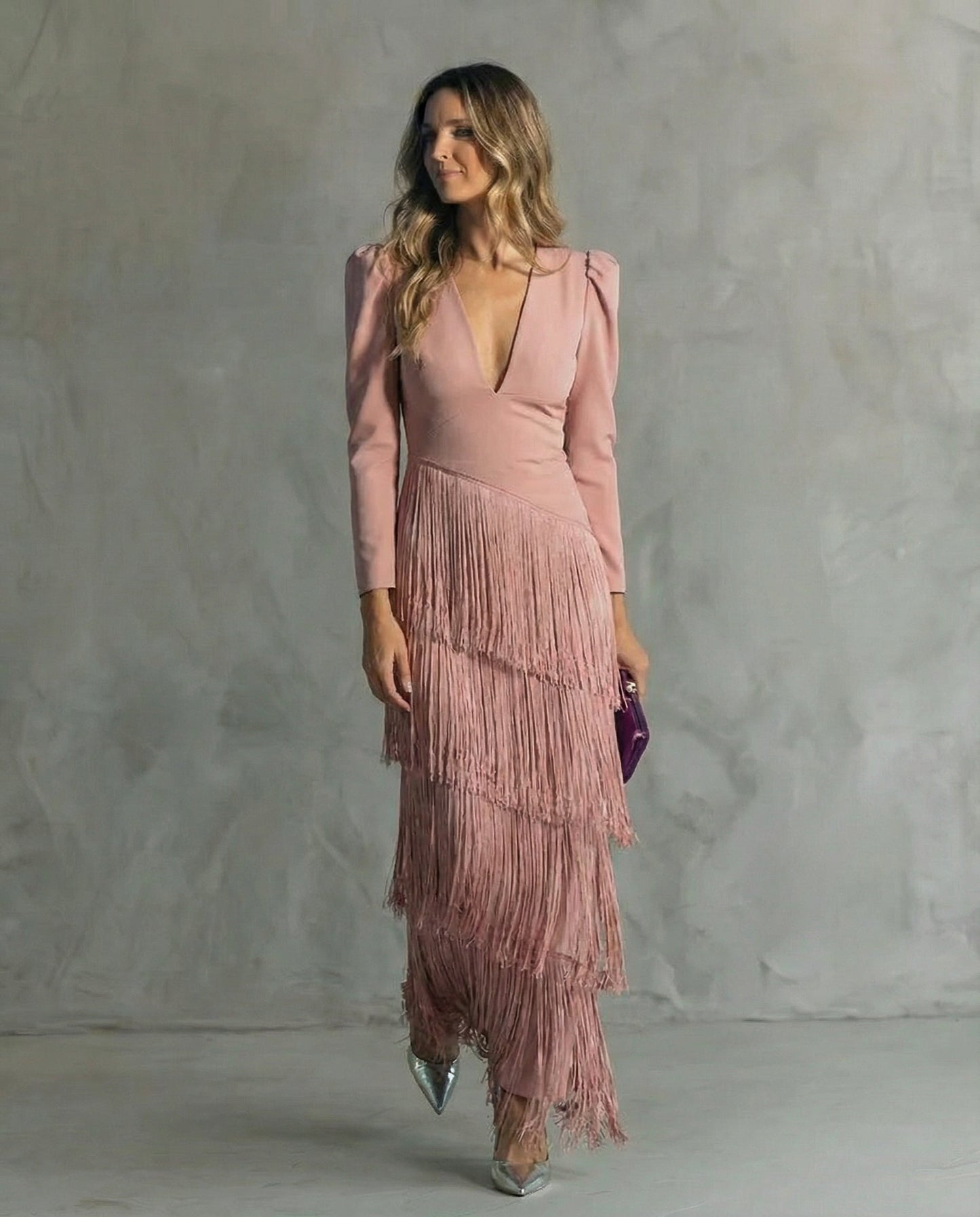 Tiered Fringe Sleeve Summer Wedding Guest Midi Dress