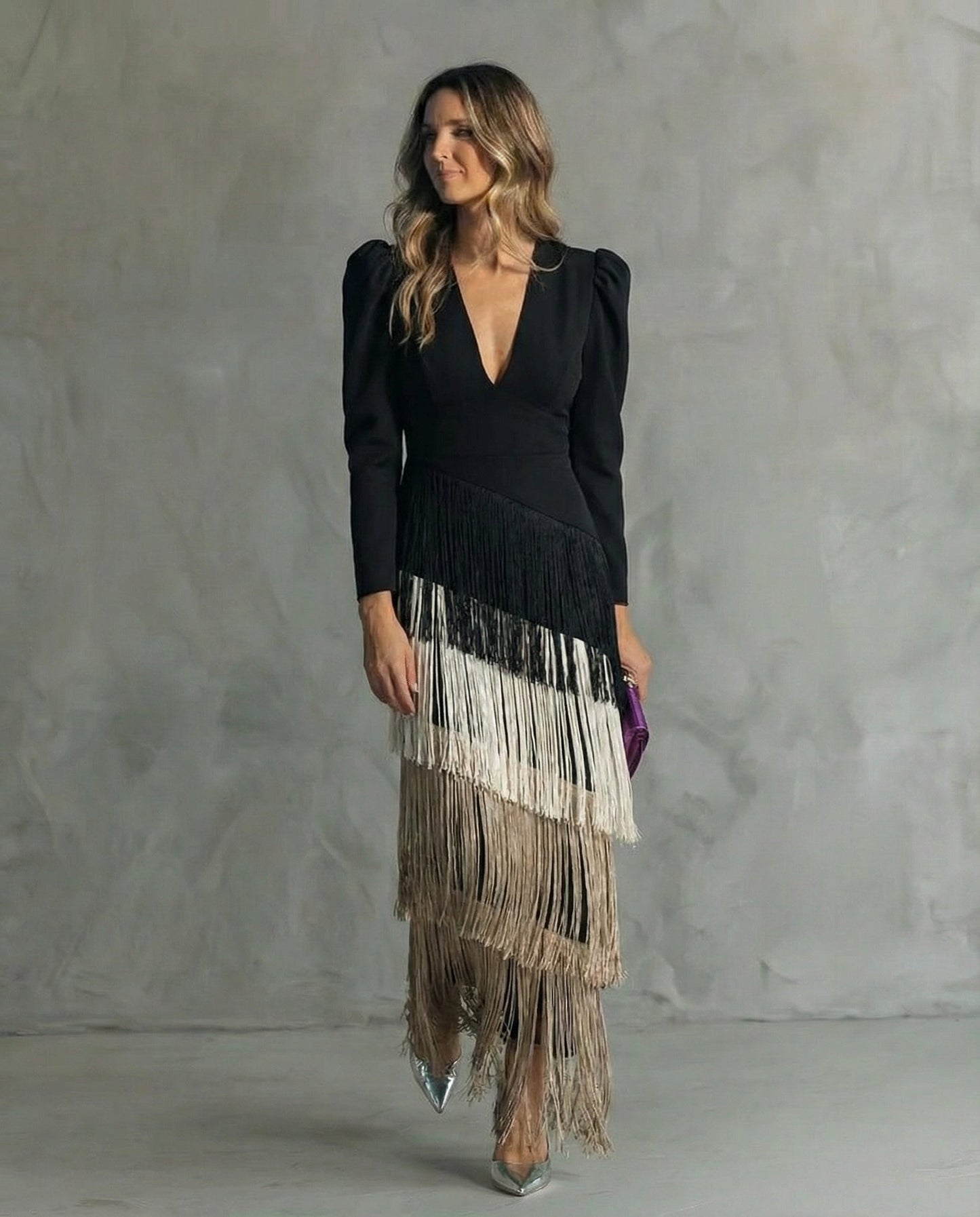 Tiered Fringe Sleeve Summer Wedding Guest Midi Dress