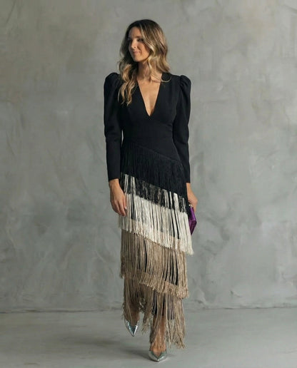 Tiered Fringe Sleeve Summer Wedding Guest Midi Dress