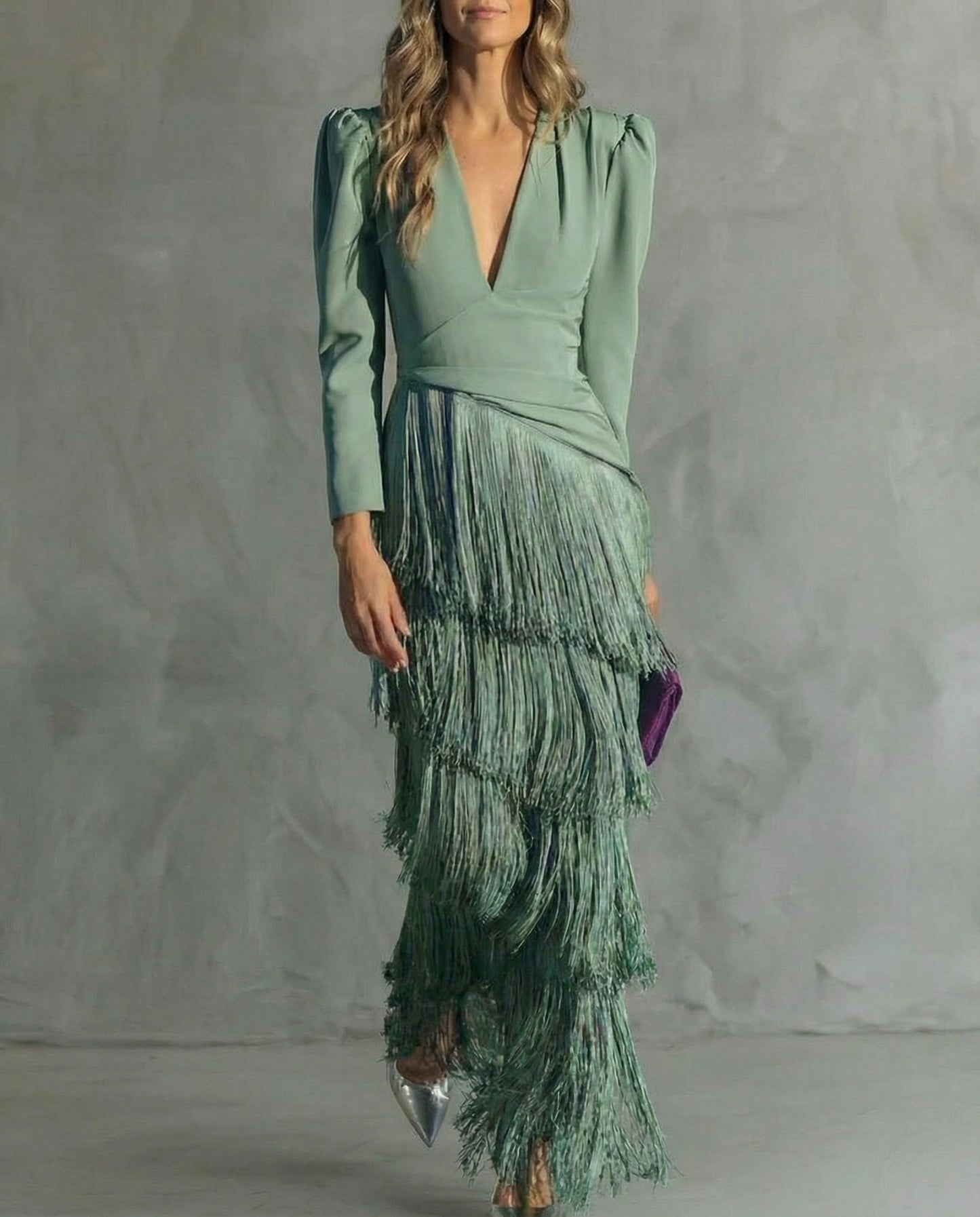 Tiered Fringe Sleeve Summer Wedding Guest Midi Dress