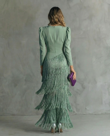 Tiered Fringe Sleeve Summer Wedding Guest Midi Dress