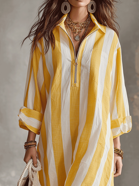 Sol | Yellow White Stripe Beach Spring Midi Dress