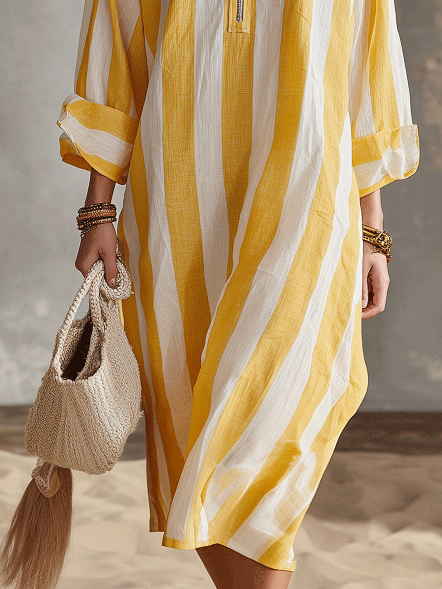 Sol | Yellow White Stripe Beach Spring Midi Dress