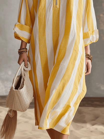 Sol | Yellow White Stripe Beach Spring Midi Dress