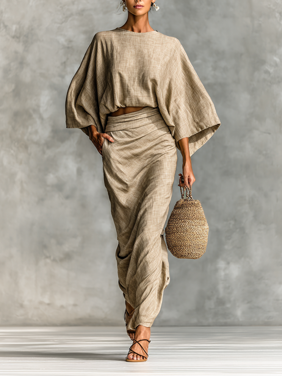 Selen | Matching Top and Maxi Skirt Two-Piece Linen Set