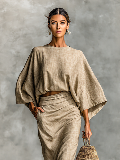 Selen | Matching Top and Maxi Skirt Two-Piece Linen Set