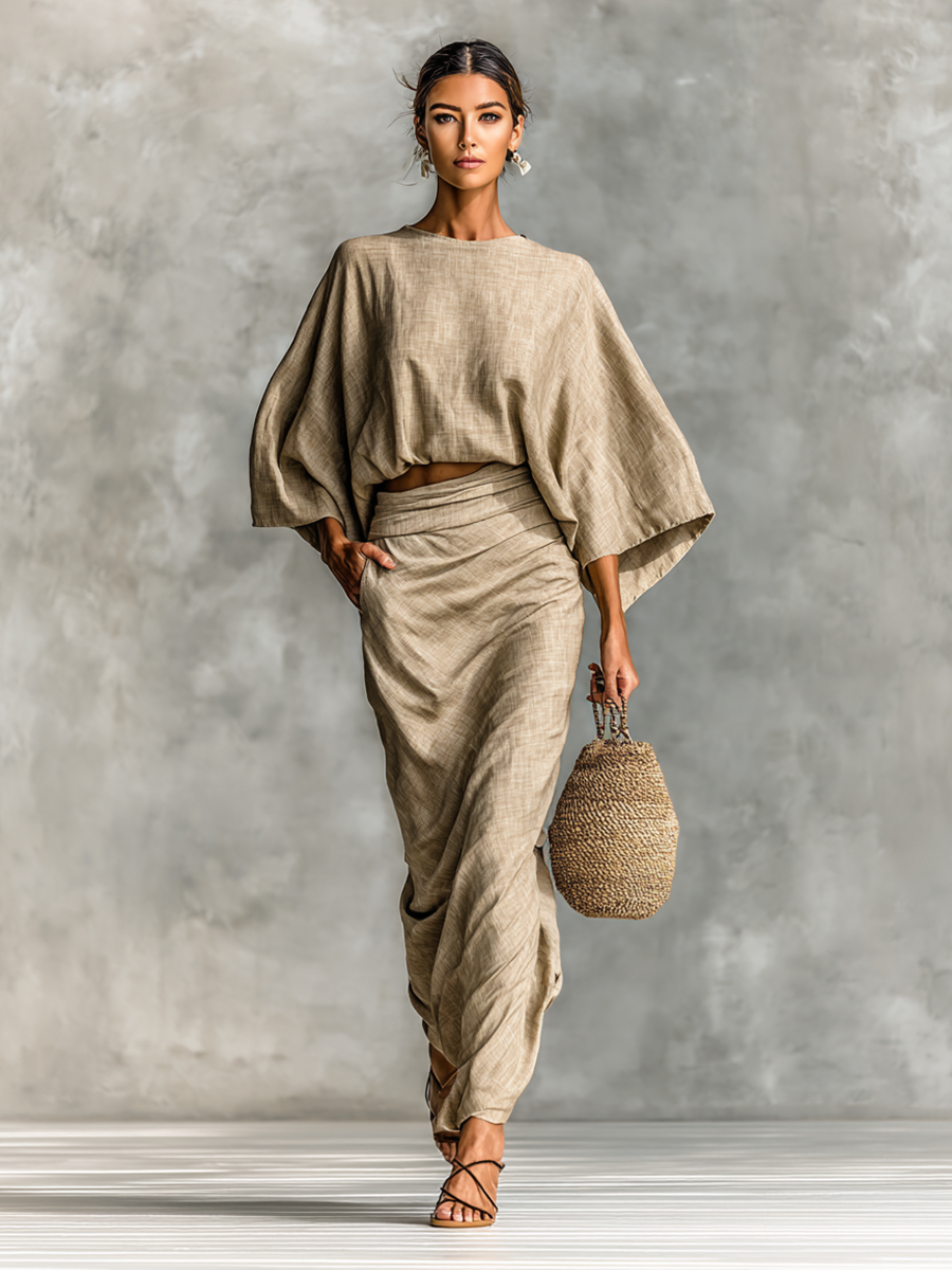 Selen | Matching Top and Maxi Skirt Two-Piece Linen Set