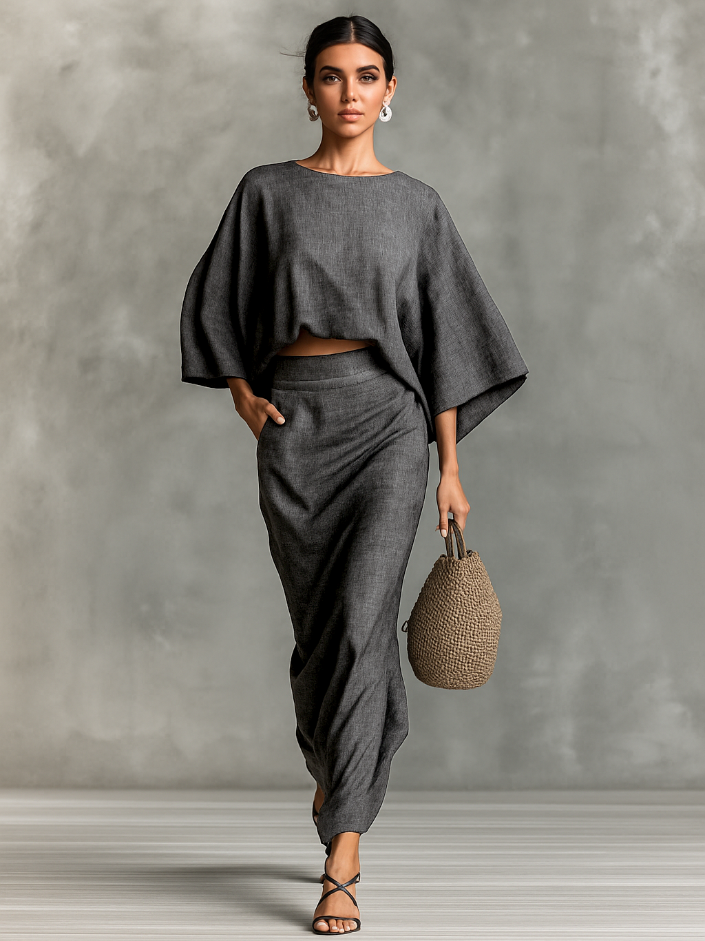Selen | Matching Top and Maxi Skirt Two-Piece Linen Set