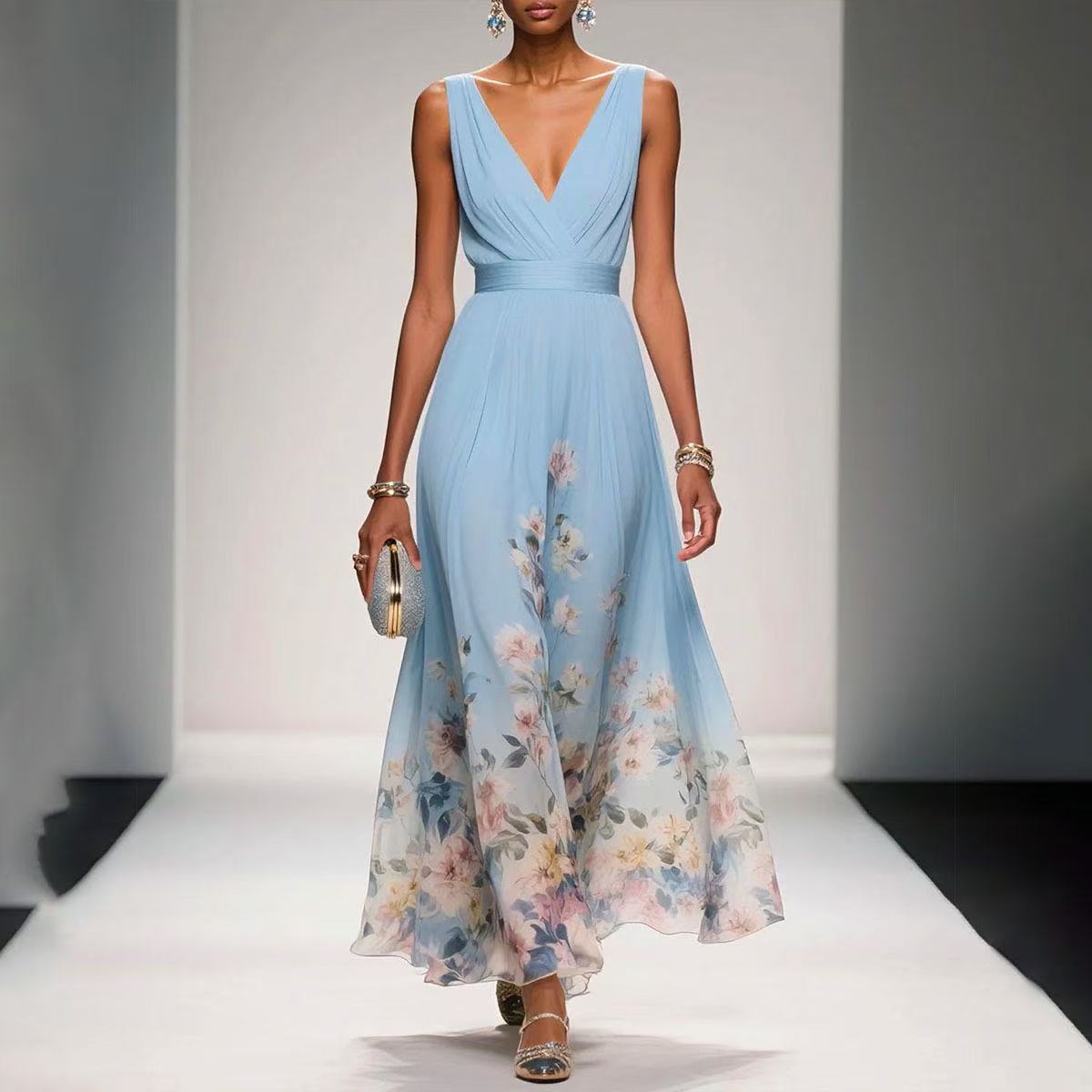 Cindy | Elegant Flowy Floral Summer Wedding Guest Maxi Dress