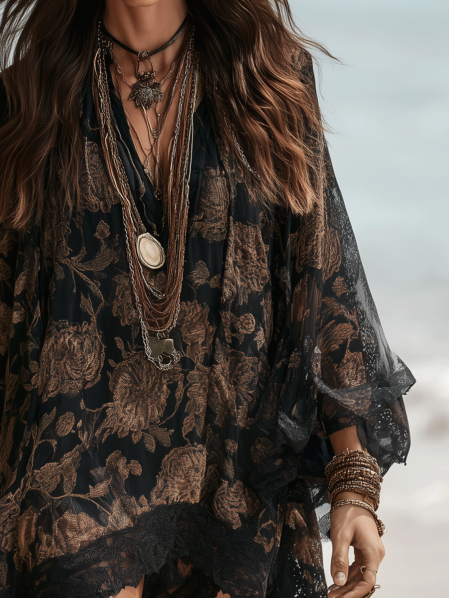 Sheer Floral Boho Mini Beach Spring Dress