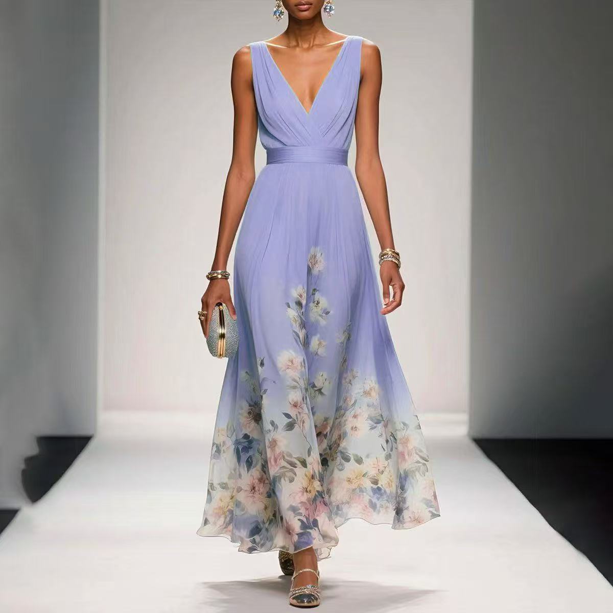 Cindy | Elegant Flowy Floral Summer Wedding Guest Maxi Dress