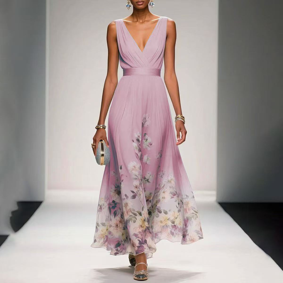 Cindy | Elegant Flowy Floral Summer Wedding Guest Maxi Dress