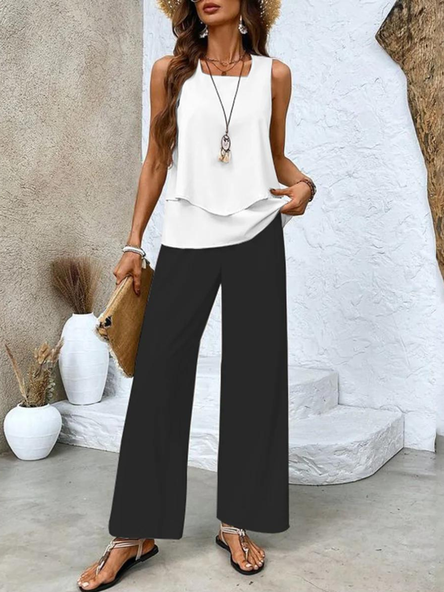 Averie | Matching Layered Wide Leg Two-Piece Summer Set