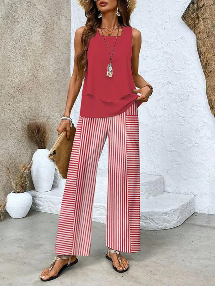 Averie | Matching Layered Wide Leg Two-Piece Summer Set