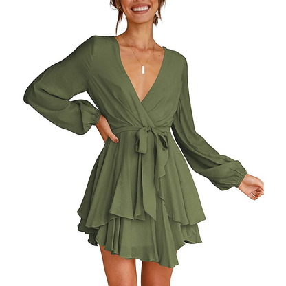 Portia | Lantern Sleeve V-Neck Mini Summer Dress