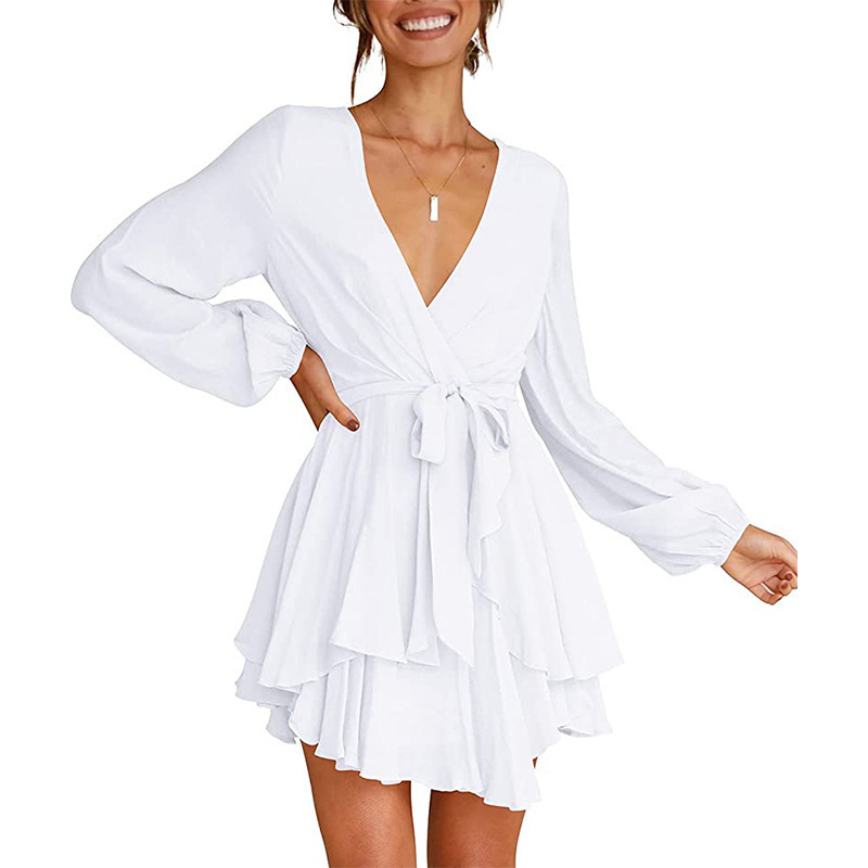 Portia | Lantern Sleeve V-Neck Mini Summer Dress