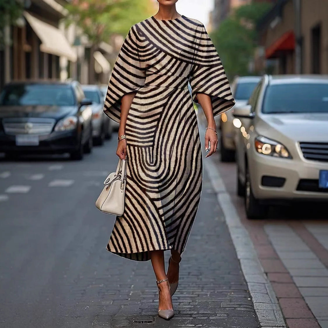 Melody | Elegant Round Neck Floral Summer Midi Dress