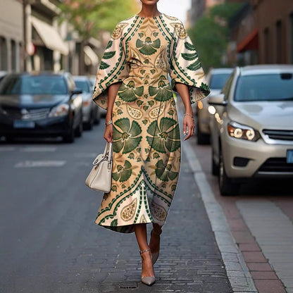 Melody | Elegant Round Neck Floral Summer Midi Dress