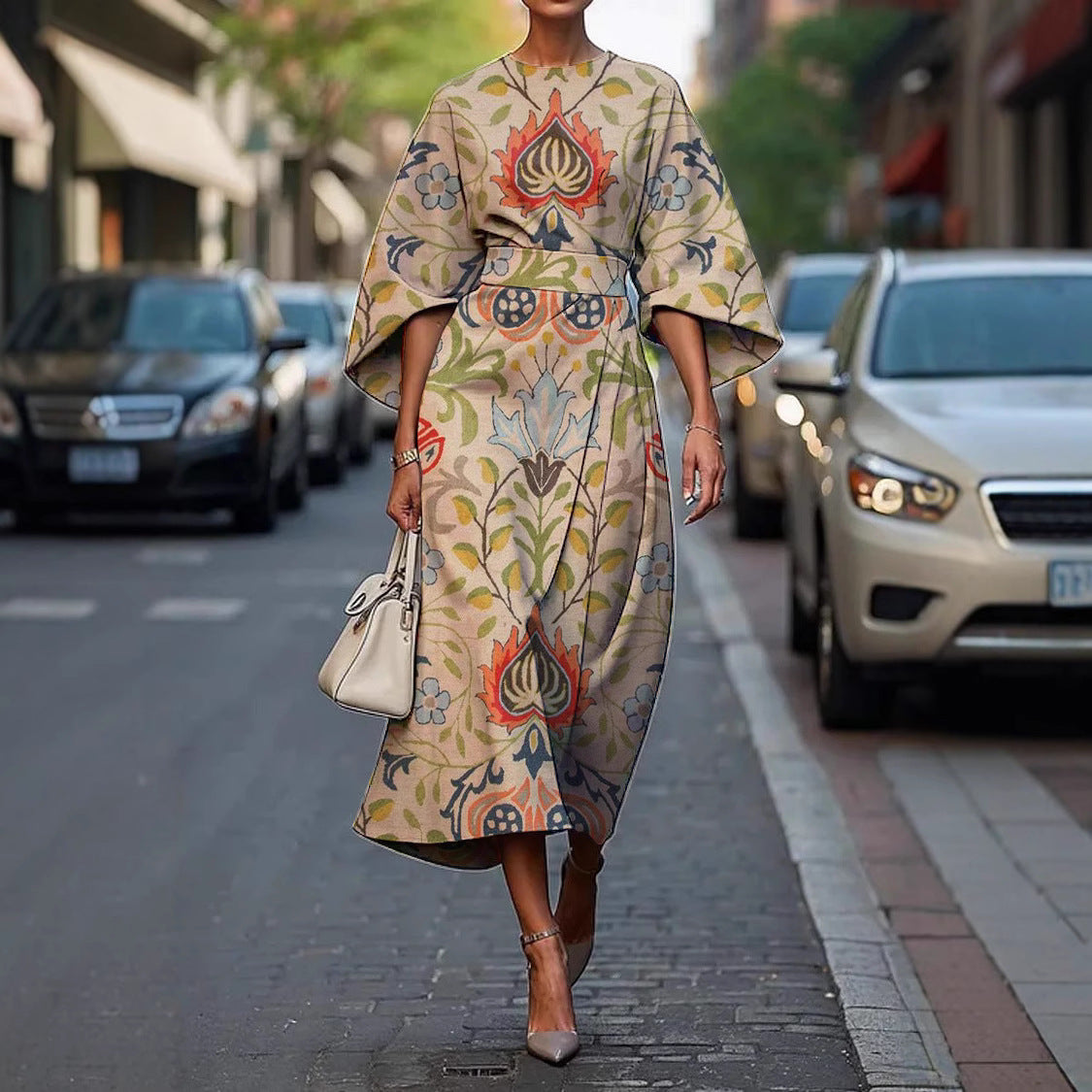 Melody | Elegant Round Neck Floral Summer Midi Dress