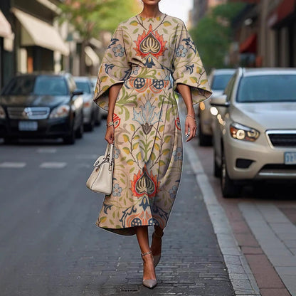 Melody | Elegant Round Neck Floral Summer Midi Dress