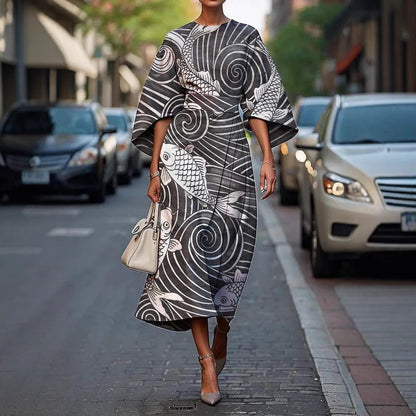 Melody | Elegant Round Neck Floral Summer Midi Dress