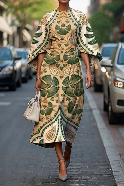 Melody | Elegant Round Neck Floral Summer Midi Dress