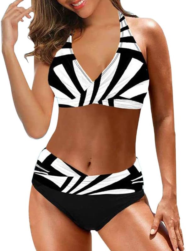 Amea | Striped Triangle Two Piece Swimsuit