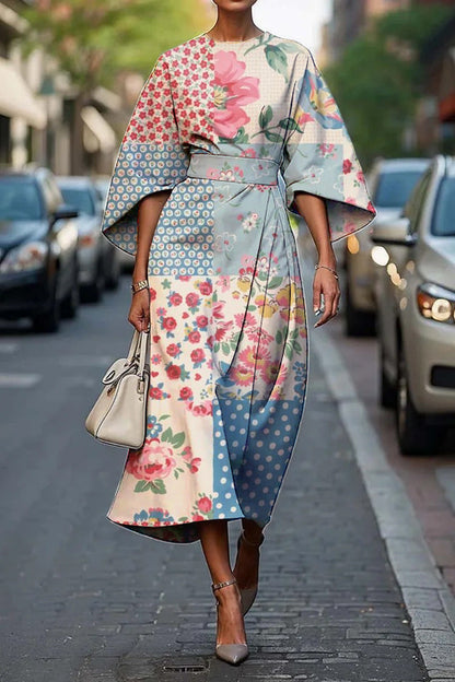 Melody | Elegant Round Neck Floral Summer Midi Dress