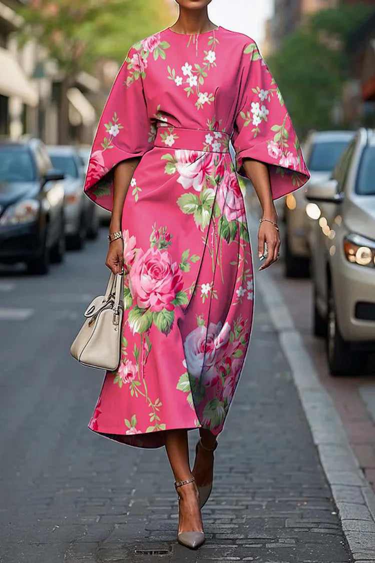 Melody | Elegant Round Neck Floral Summer Midi Dress