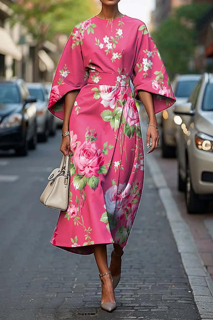 Melody | Elegant Round Neck Floral Summer Midi Dress