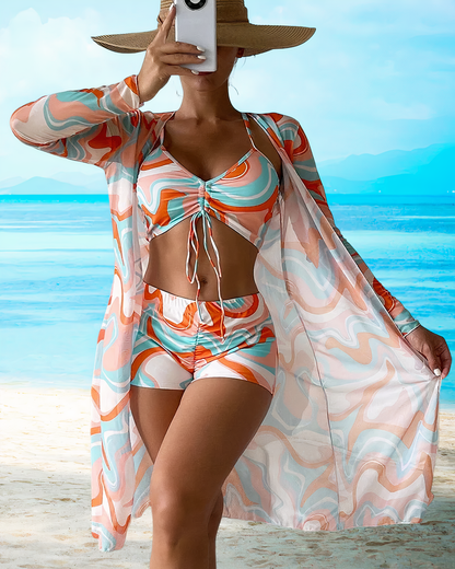 Avery | High Waist Colorful Bikini Set with Cover-Up