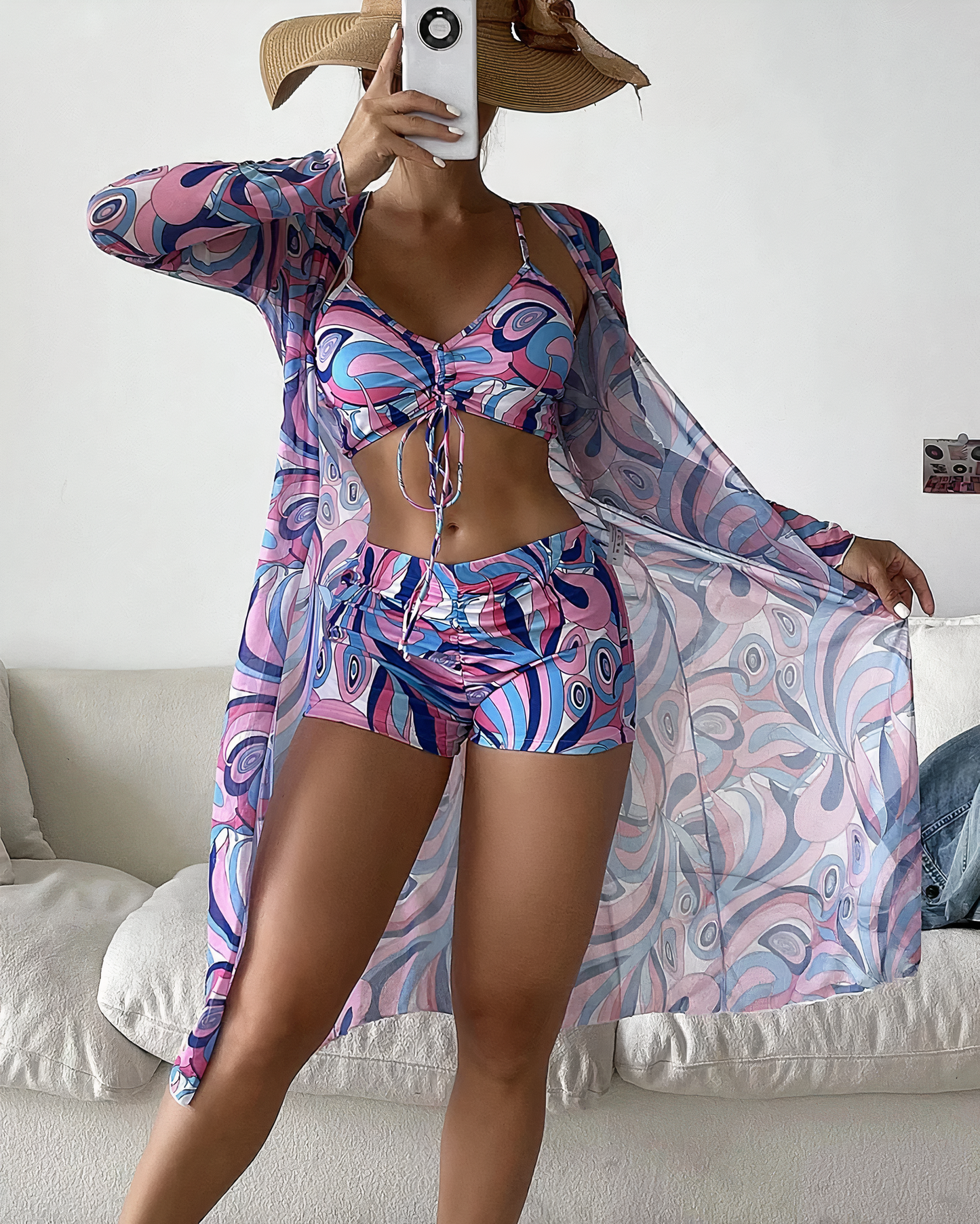 Avery | High Waist Colorful Bikini Set with Cover-Up