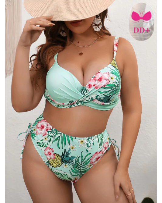 Plus Size High Waist Two Piece Bikini Set