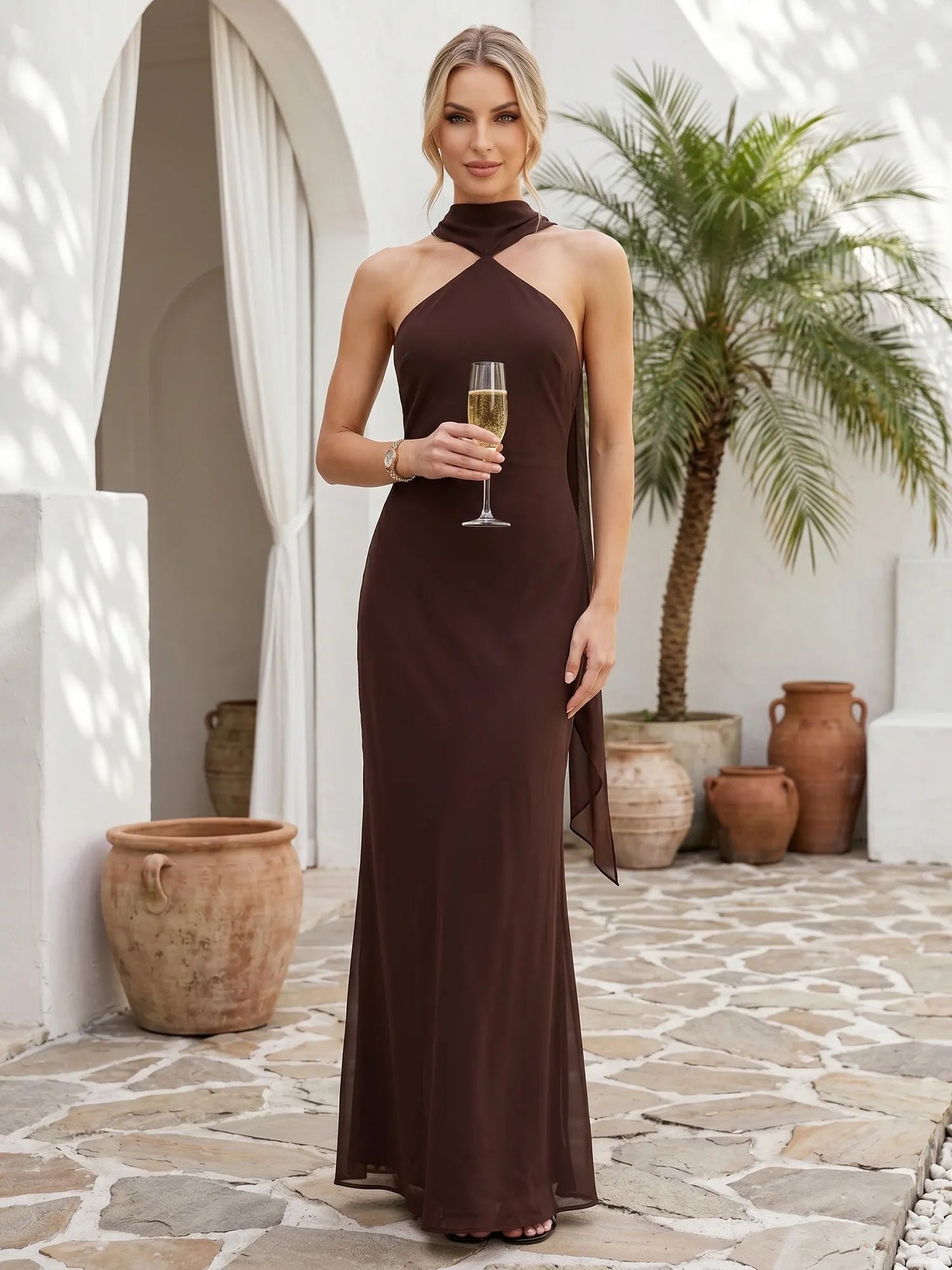 Colt | High Halter Neck Sleek Column Bridesmaid Maxi Dress