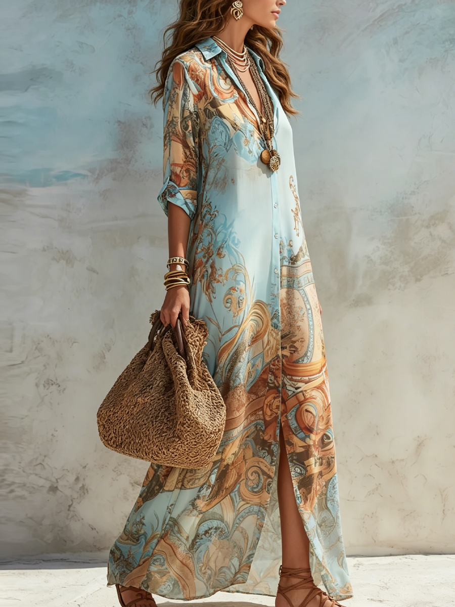 Baroque | Floral Print Chiffon Boho Summer Maxi Dress