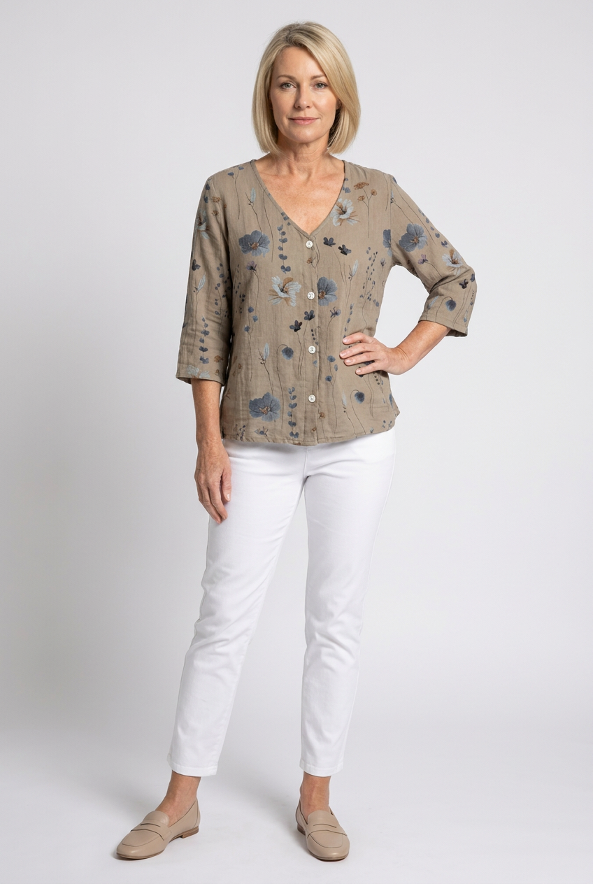 Bri |  V-neck Button Up Chiffon Casual Summer Blouse