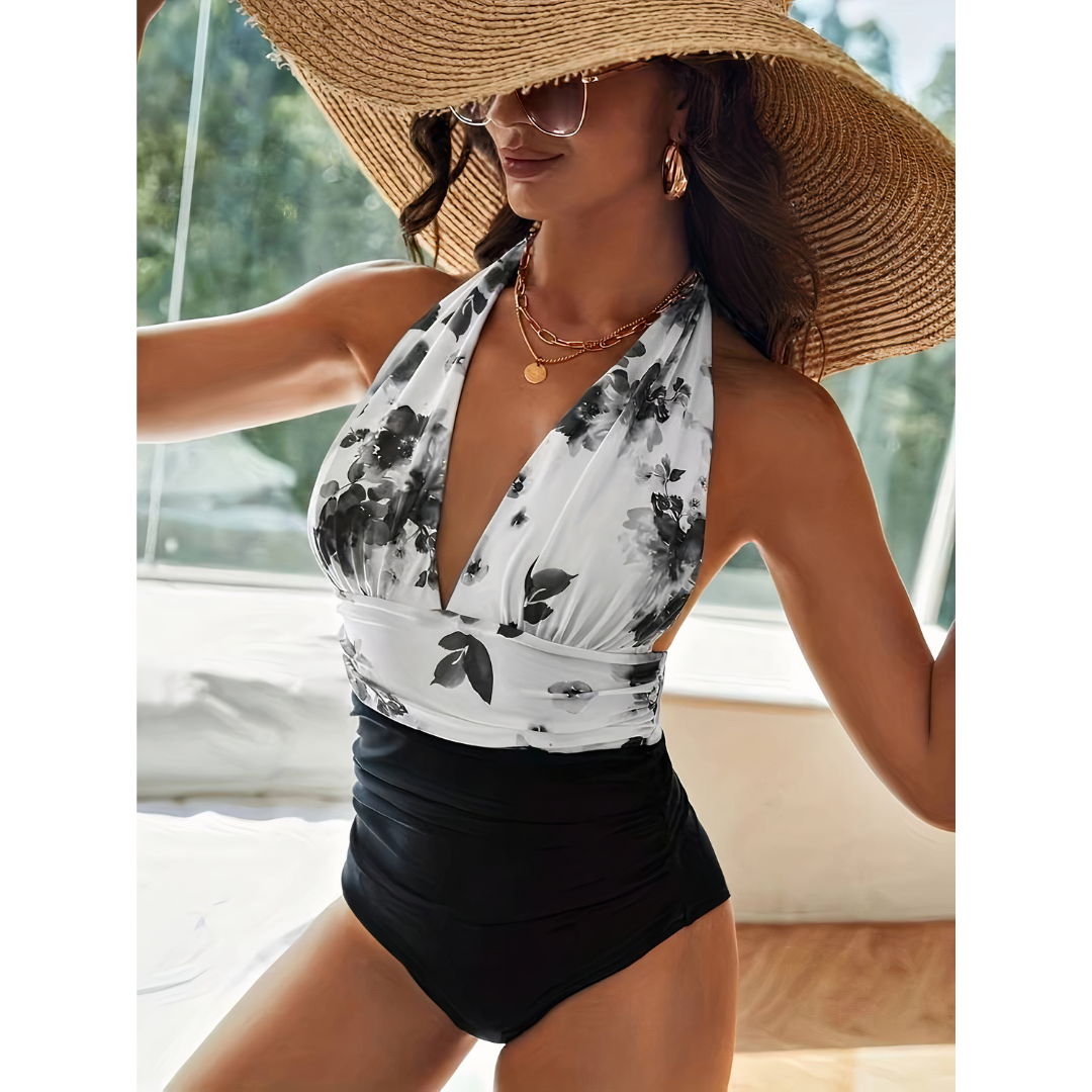 Elegant Marble Print One Piece Swimsuit