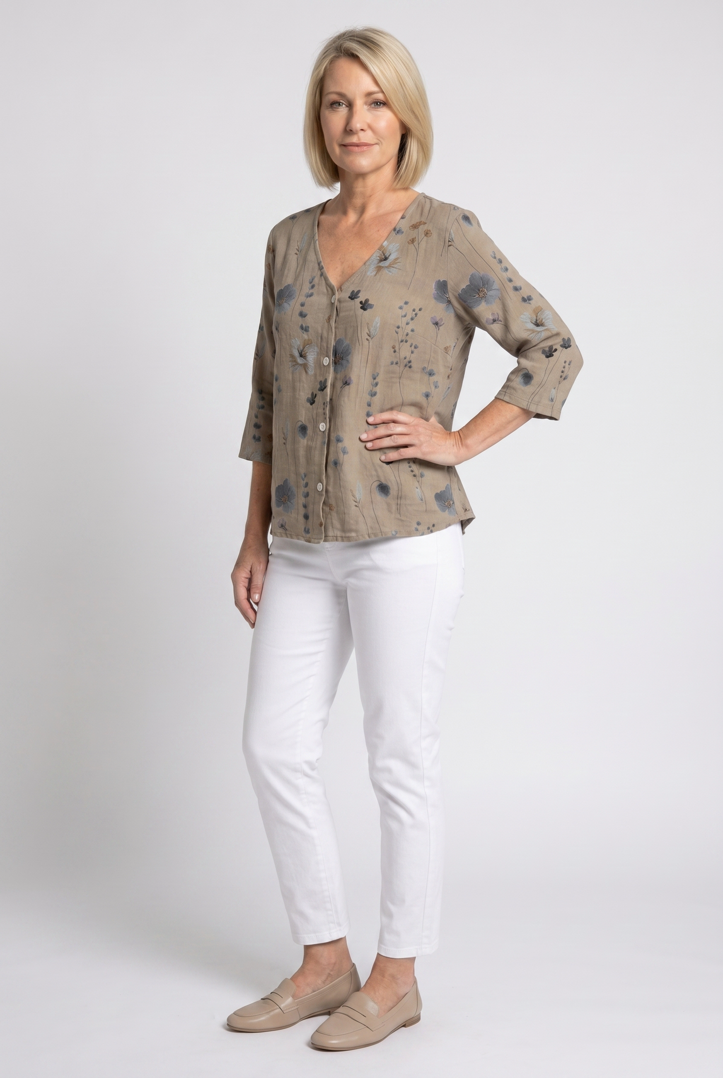 Bri |  V-neck Button Up Chiffon Casual Summer Blouse