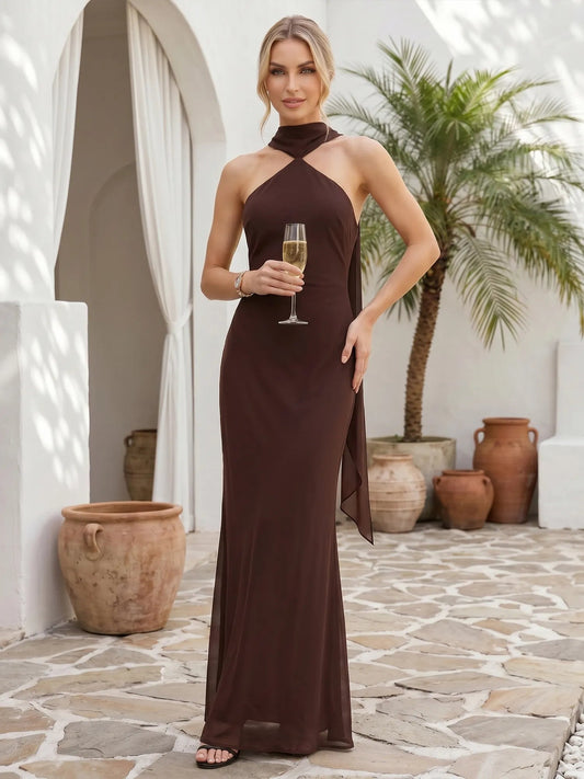 Colt | High Halter Neck Sleek Column Bridesmaid Maxi Dress