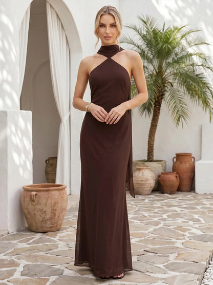Colt | High Halter Neck Sleek Column Bridesmaid Maxi Dress