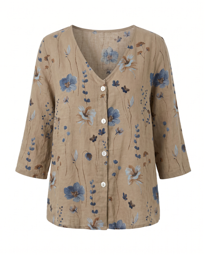 Bri |  V-neck Button Up Chiffon Casual Summer Blouse