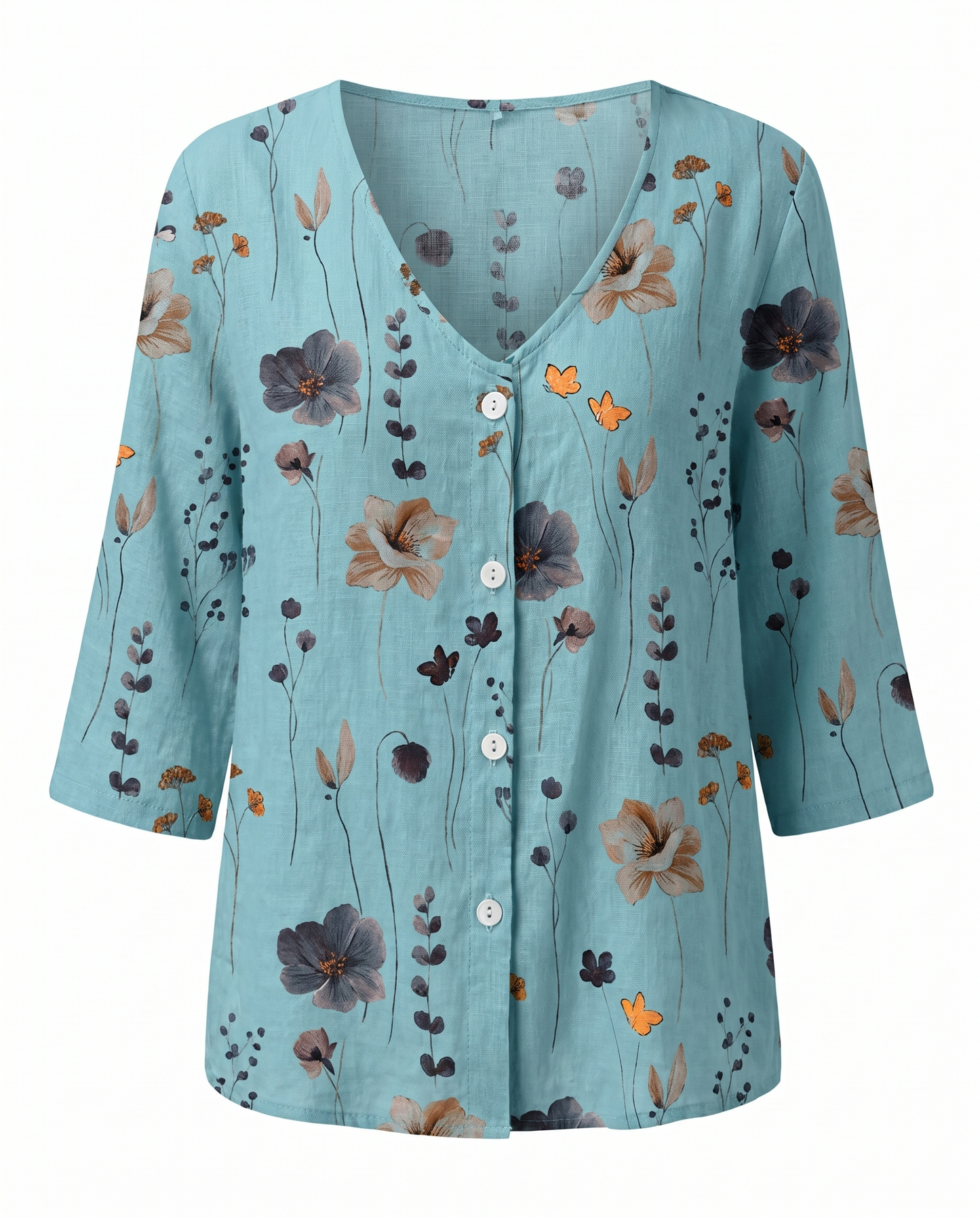 Bri |  V-neck Button Up Chiffon Casual Summer Blouse