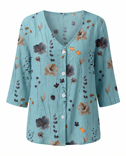 Bri |  V-neck Button Up Chiffon Casual Summer Blouse